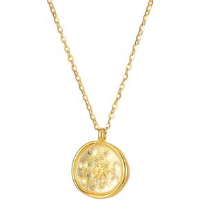 Compass Coin Pendant Necklace for Women Girls 925 Sterling Silver Star Burst Round Adjustable Chain Choker Necklaces Dainty Navigation Follow Your Dreams Jewelry Gifts