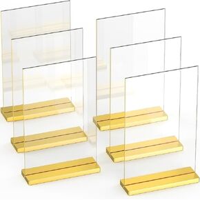 4x6 Luxurious Acrylic Gold Frames, 6 pack, Stunning Photo Displays, Enhance Your Event Ambience with Exquisite Gold Table Number Holders, Showcase Memories in Style with Elegant Gold Sign Holder
