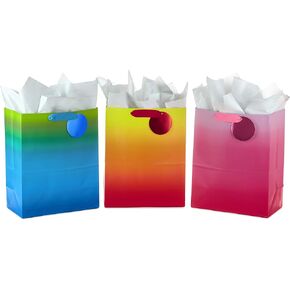 Hallmark 13" Large Gift Bags Assortment with Tissue Paper, 3-Pack (Colorful Ombré) for Valentines Day, Birthdays, Baby Showers, Bridal Showers, and More