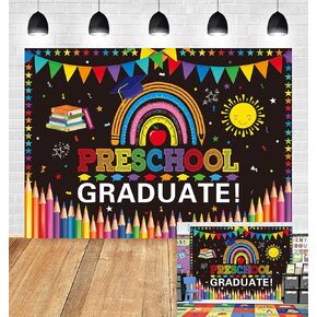 7x5ft Kindergarten Preschool Graduation Backdrop Colorful Pencils Graduate Black Background 2024 Congrats Grad Party Children Kids Classroom School Banner