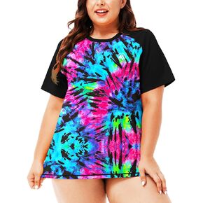 AOBUTE Women Plus Size Rash Guard Short Sleeve SPF Swim Shirts