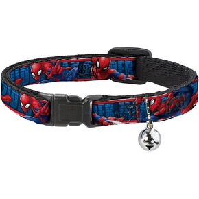 Cat Collar Breakaway Spider Man 3 Action Poses Bricks Stripe Blues Red White 8 to 12 Inches 0.5 Inch Wide