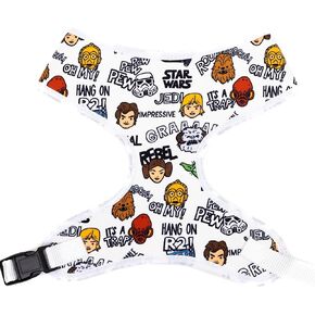 Star Wars Pet Harness, Dog Collar Plastic Buckle, Star Wars Characters and Quotes Cartoon Collage Gray
