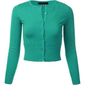 FLORIA Women's Crew Neck Button Down Long Sleeve Knit Cropped Cardigan Sweater (S-XL)
