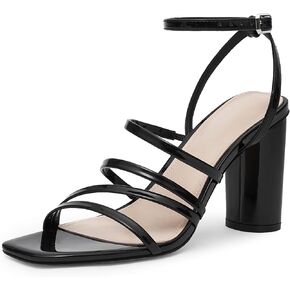 Women Heeled Sandals Square Open Toe Block High Heels Strappy Chunky Heels Ankle Strap Sandals Comfort Dress Party Prom Shoes