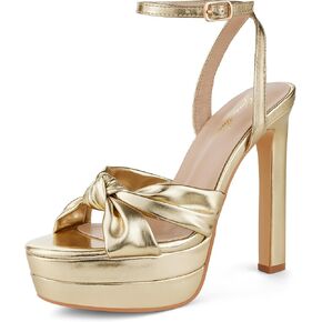GENSHUO Bow Knot 5.5 inch Stiletto High Heels for Women Platform Open Round Toe Strappy Heeled Sandals Wedding Party Prom Shoes