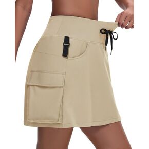 Women's Cargo Hiking Skort Skirt - High Waisted Golf Dressy Casual Workout Sport Skirt with Liner Quick Dry UPF50