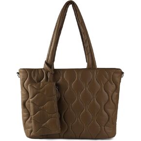 Puffer Tote Bag for Women with Small Puffy Purse Quilted Cotton Padded Crossbody Shoulderbag Multi-Pocket Travel Handbag