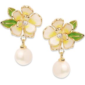 JeanBeau Large Dangle Pearl Earrings with Rhinestone Cubic Zirconia Chain - 14k Gold plated Brass, Synthetic Faux Pearl – Sparkly Long Chain/C shaped Open Hoop Drop Dangle Earrings for Women in Kuwait