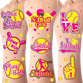 144 Pcs Softball Temporary Tattoos for Girls, Softball Baseball Party Favors Tattoos Stickers Waterproof for Softball Birthday Party Decorations Softball Gifts Sports Club Team Rewards