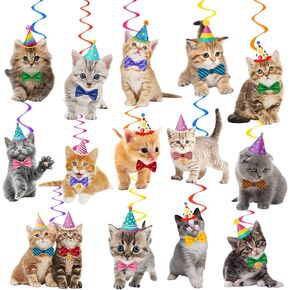20Pcs Cat Hanging Swirls Decorations Cat Kitten Birthday Party Decorations Baby Cat Swirl Decorations for Cat Lover Kids Pet Cat Theme Birthday Party Pet Adoption Party Supplies