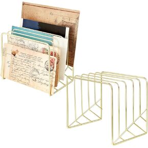 Tandefio 2 Pcs Metal Letter Sorter, 5 Slot Gold Magazine File Holder Desktop File Sorter Organizer File Storage Rack Newspaper Incline File Folder for Mail, Document, Record and Desk Accessories