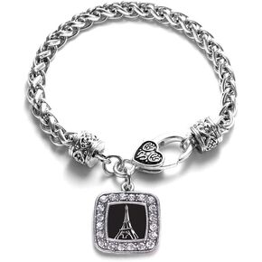 Inspired Silver - Silver Square Charm Bracelet with Cubic Zirconia Jewelry