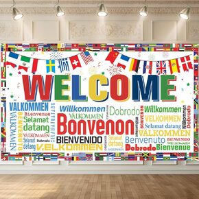 International Welcome Banners World Flags Banner Backdrop International Country Flags Banner Around The World Decorations Flags of The World Banner Christmas Olympic Party Decorations for Indoor Outdoor