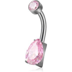 1pcs G23 Titanium Belly Button Rings 14G 10mm Length Barbells CZ Stud Body Piercing Yellow/Pink/Purple/White/Blue/Red/AB/Black Round& Teardrop Cubic Zirconia Navel Piercing Jewelry