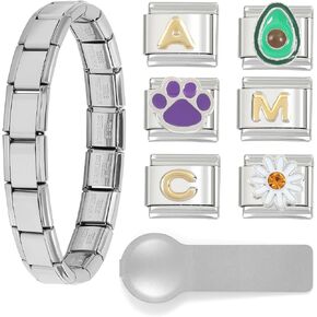 JUNVirtuous Italian Charms Bracelet,Stainless Steel Charm Bracelets for Women 9mm Bracelet Link Handmade DIY Module