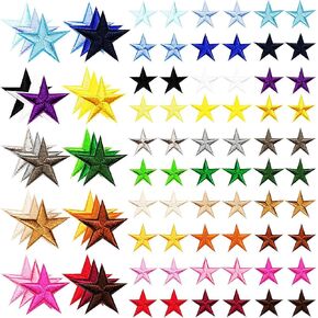 90 Pcs Iron on Patches Star Sew On Patch Decorative Appliques for Hat Jacket Backpack Clothing Accessory Decor Supplies, Red White Blue