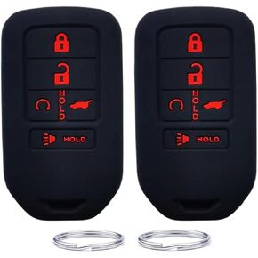 KARLOTLAND Silicone Rubber Key Fob Cover Compatible with 2015-2022 Honda Accord CR-V Civic Insight Passport Pilot KR5V2X 216J-HK1310A HK1310A (2ps Black)