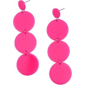 Round Acrylic Dangle Earrings,Statement Resin Three Round Disk Drop Earrings Boho Lightweight Beach Jewelry Gifts