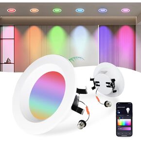 4 inch Smart LED Can Lights with Remote, RGB Color Changing LED Recessed Lighting, 13W 1050LM Bluetooth Baffle Trim Downlight, Compatible with Alexa, Google Home and Siri, 1 Pack