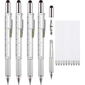 4 Pcs Multitool Pen Gifts for Men, 6 in 1 Cool Gadget with Ruler, Level, Screwdriver, Stylus, Ballpoint Pen, Unique Gift for Christmas, Father's Day, Valentine, Birthday