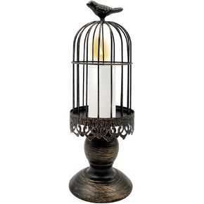 Retro Shabby Candle Holder, Bird Cage Decor,Decorative Birdcage Candle Holder Vintage Metal Candlestick for Wedding,Party Vintage Gothic Decor,Victoriana Decor,Home Decor White 11.8 Inch