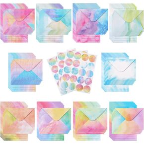 160 Packs Mini Watercolor Stationery Paper Set 10 Styles Designs Pastel 50 One Side Matching Letter Envelopes 50 Sided Stationery Writing Papers 60 Round Dot Sticker for School Office Supplies in Saudi Arabia
