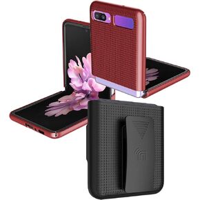حافظة مع مشبك لهاتف Galaxy Z Flip، غطاء هاتف محمول Naked [أرجواني] سهل الارتداء مع [دوار/سقاطة] مجموعة حامل حزام الورك لهاتف Samsung Galaxy Z Flip 5G (SM-F700، SM-F707) 2020