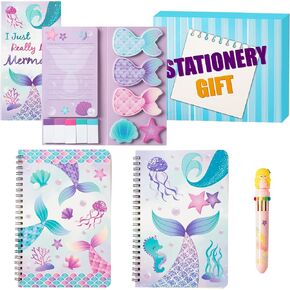 Stationery Gift Set - 3Pcs Notebook Sticky Notes, Kawaii A5 Spiral Notebooks & 550 Sheets Cute Sticky Notes with Pens Kit for Office School Kids Students Birthday Supplies (Capybara)
