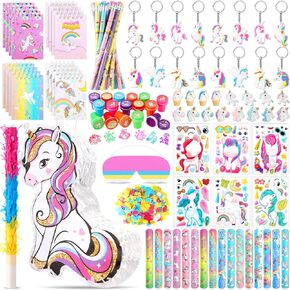 Spakon 113 Pcs Pink Girl Piñata Pink Birthday Party Supplies Piñata Set 16 Mini Notebook 16 Pen 16 Keychain 16 Silicone Bracelet 16 Hair Band 16 Sticker 16 Stamp Party Supplies Gifts