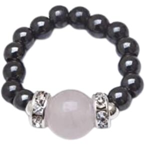 MAGNEHEALTH Magnetic Rose Quartz Therapy & Black Magnetrim Hematite Stretch Wellness Ring - Absorbs Negative Energy, Therapeutic Stylish Elastic Stretch Design Ring for Women