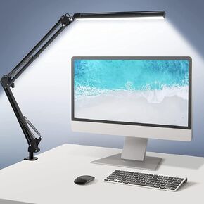 ODOM Swing Arm Led Desk Lamp with Clamp and 12V Adapter, 3 Color Modes 6 Brightness & Stepless Dimming Eye-Caring, 360 Degree Flexible Desk Lamps for Home Office