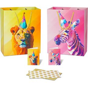 Purple Dino 13'' Large Birthday Gift Bag with Tissue Paper, Assorted Gift Bags for Kids, Happy Birthday Gift Bag for Girls and Boys, Gift Bag Set of 4