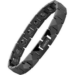 Magnetic Bracelet for Men and Women 4000 Gauss | Mens Magnetic Bracelets | Women Magnetic Bracelet| Comes with Adjustable Length, Sizing Tool and Gift Box (1 Magnet Per Link, Black)