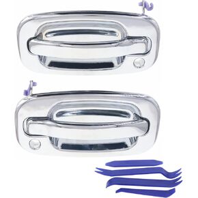 Exterior Door Handles for Chevy Silverado GMC Sierra 1500 2500 Avalanche Tahoe Yukon 1999-2007, All Chrome with Key Hole, 15034985 15034986 (Front Left & Right Chrome)