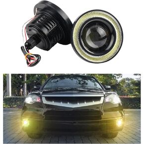 2 PCS Car Angel Eye Fog Light, 2.5'' Round COB LED Super Bright High Power Fog Angel Eye Projector with Halo Rings, Universal Vehicle DRL Daytime Driving Light Fog Lamp Bulbs (Blue)