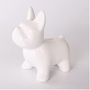 Silver Dog Statues Home Decor with Non-Slip Pad, Ceramic Frenchie Decor, Coin Piggy Bank, French Bulldog Figurines Home Decor Accents for Living Room, Modern Art Bookshelf Decorative Objects
