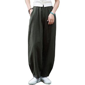 IXIMO Women's Linen Pants Casual Loose Fit Wide Leg Front Pleated Trousers