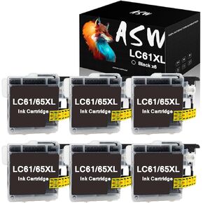 خرطوشة حبر سوداء متوافقة مع ASW LC61BK LC65BK LC-61 LC-65 لطابعة Brother LC61 LC65 61/65 حبر عالي الإنتاجية (6BK) للطابعة النافثة للحبر MFC-J410W MFC-J415W MFC-J615W MFC-J630W