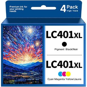 LC401XL Ink Cartridges for Brother Printer MFC-J1010DW MFC-J1012DW MFC-J1170DW Ink LC401XL 4PK Compatible with Brother LC401 Ink Cartridges High Yield (4 Pack, Black Cyan Magenta Yellow)