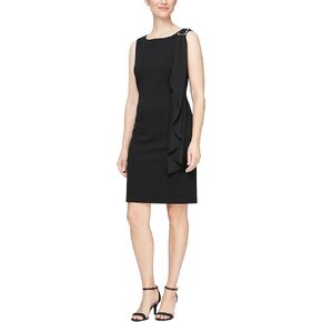 S.L. Fashions Women's Short Sleeveless Stretch Sheath Dress with Shoulder Ribbon