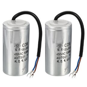 PATIKIL CD60 Run Capacitor, 2 Pack 100uF 450VAC 2 Wires 5% Tolerance 50/60Hz Motor Starting Capacitor for Air Compressor Motor Starts Running