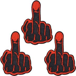 U-Sky Sew or Iron on Patches, 3pcs Cool Middle Finger Motif Iron Patches for Jackets, Black Color Embroidery Applique Patches for Clothing, Size 2.8x1.9inch