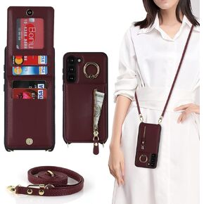 Samsung Galaxy S23 Plus Case with Card Holder for Women, Galaxy S23 Plus Phone Case Wallet with Strap Credit Card Slots Crossbody with Kickstand Zipper Shockproof Case for S23 Plus - Black