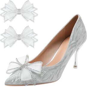 RUNAU Shoe Clips for Women Dress Shoes - Removable Rhinestone Bow Shoe Clips Elegant Wedding Party Shoe Buckle Bag Clothing Hair High Heels Accessories for Women Girls