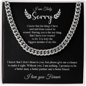 I'm Sorry Gift For Him, Apology Gifts For Men, Im Sorry Card, Best Gifts For Men, Gift For Husband, Cuban Link Chain For Man, Forgive Me Necklace, Men Jewelry with Message Card and Box