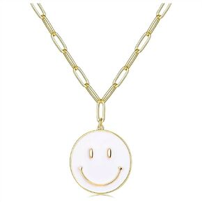 MiniYoSeixer Smile Pendant Necklace, Colorful Smile Face Paperclip Chain Necklace Cute Round Trendy Pendant Necklace Preppy Jewelry for Women Girls in Saudi Arabia