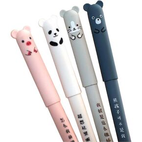 8 Pack Kawaii Cartoon Cat Pig Bear Panda Animal Erasable Gel Ink Pen Ballpoint 0.35mm Blue Ink Gel Pens Rollerball Pens for Student Kids Gift School Stationery Office Supplies