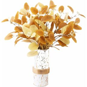 6 Pcs Yellow Artificial Eucalyptus Stems 20'' Faux Silver Dollar Leaves Branches for Home Centerpiece Vase Flowers Decoration