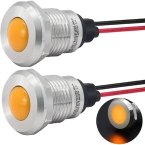 Indicator Light 12mm 0.47" LED Lamp with 140mm/5.5" Wire 12V/24V AC/DC Pilot Lights Waterproof IP67 Metal Stainless Steel Signal Indicator Lamp Panel 2PCS (Green, 12-24V DC/AC)